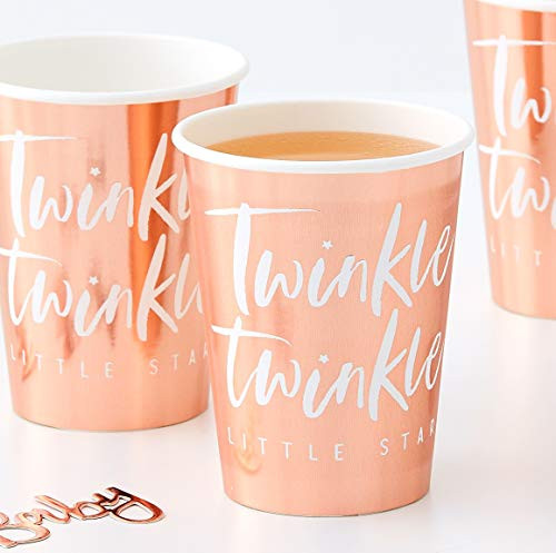 Ginger Ray Rose Gold Foiled Baby Shower Party Paper Cups - 8 Pack - Twinkle
