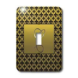 3dRose lsp_36081_1 Elegant Letter C Embossed Frame Over A Black Fleur-De-Lis Pattern On A Gold Background Single Toggle Switch
