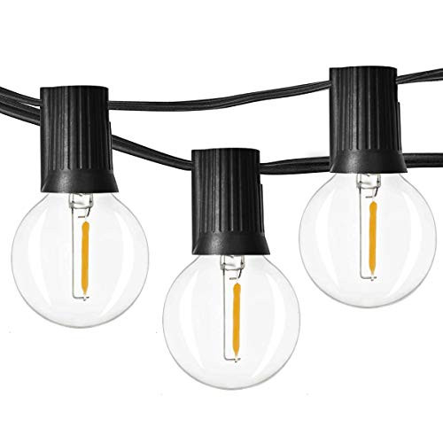 Newpow 48ft LED Globe String Lights Dimmable with 25 G40 Vintage Edison LED Bulbs (2 Extra) 1W 60Lm 2500K Warm Glow for Indoor/Outdoor Decoration and lighting - Black, UL listed