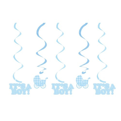 Creative Converting Baby Shower Boy Gingham 5 Count Dizzy Danglers Hanging Decoration - 031031