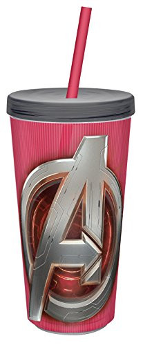 Zak! Designs Insulated Tumbler with Screw-on Lid and Straw, Avengers 2 Logo, BPA-free Plastic, 16-ounce