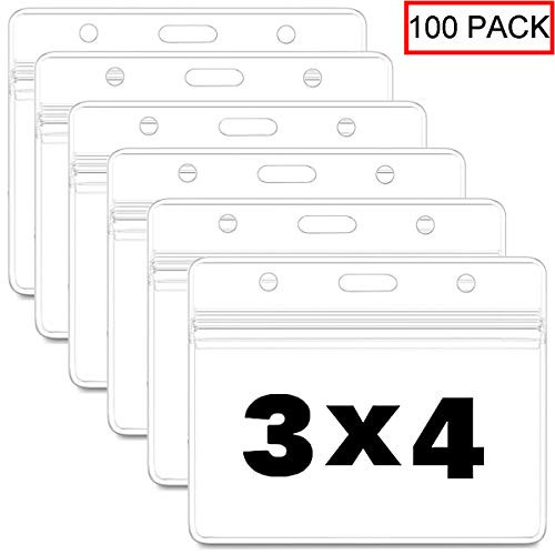 Horizontal 3x4 Name Badge Holders Sealable Waterproof Clear Plastic Name Tag ID Card Holder (100 Pcs)