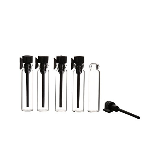 XYZ 1ml 2ML 100Pcs Black Drop Sticks Mini Sample Cute Glass Travel Oil Perfume Bottle with Drop and Empty Sample Bottle for Essential Oils Aromatherapy (1ML)