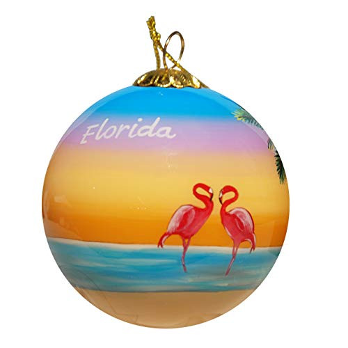 Art Studio Company Hand Painted Glass Christmas Ornament - Palm Trees with Flamingos Florida Art Studio Company Hand Painted Glass Christmas Ornament - Palm Trees with Flamingos Florida