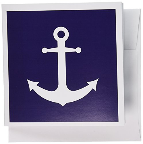 3dRose Navy Blue and White Nautical Anchor Design, Greeting Cards, Set of 6 (gc_165798_1)