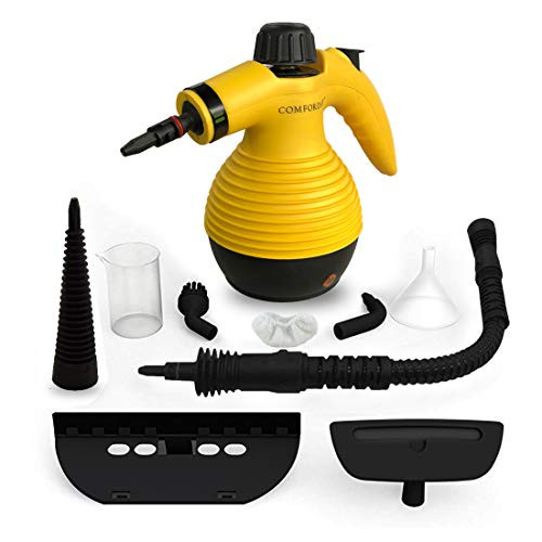 Comforday Multi-Purpose Handheld Pressurized Steam Cleaner with 9-Piece Accessories for Stain Removal, Carpets, Curtains, Car Seats, Kitchen Surface & Much More (Yellow)