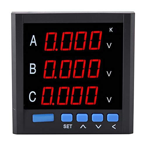 Digital Voltmeter Three-phase Voltage Meter Current Gauge 4-bit LCD Display Voltmeter Automation Equipment Monitor Panel, Black