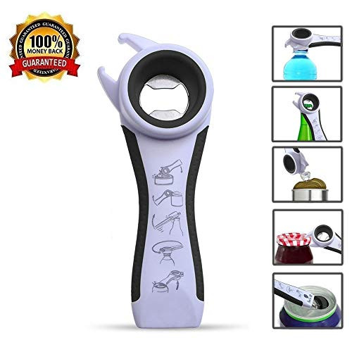 Professional Multi Bottle Opener, 5 In 1 Jar Bottle Can Opener, Lid Twist Off Gripper,Soft Grips Handle,Multifunction Opener for Seniors Rheumatoid Arthritis,FDA Approved