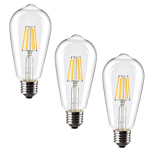 Leadleds 6W Vintage LED Filament Bulb 60 Watt Equivalent, 2700k Warm White 610 LM, ST21(ST64) Edison Style E27 Medium Base Bulb Non Dimmable, 3 Pack