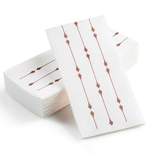 BloominGoods Disposable Hand Towels & Decorative Bathroom Napkins | Soft and Absorbent Linen-Feel Paper Guest Towels for Kitchen, Parties, Weddings, Dinners or Events (100-Pack) (Rose Gold)