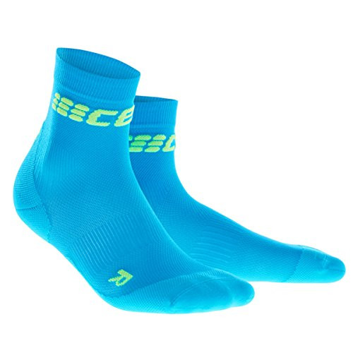 CEP Mens Crew Cut Performance Running Socks Ultralight(Electric Blue/Green) III
