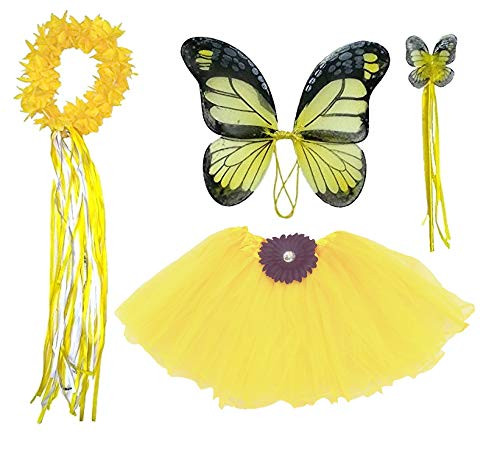 Girls Yellow Butterfly Monarch Dress Up Costume Age 3-7
