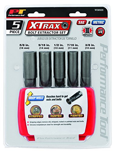 Performance Tool w38920 W38920 3/8" Dr. 5 Piece Deep Wall Bolt Extractor Set, Metric/SAE, Null