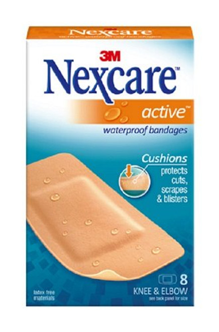 Nexcare Active Extra Cushion Bandages, Knee and Elbow, Tough, 8-Count Packages (Pack of 6)