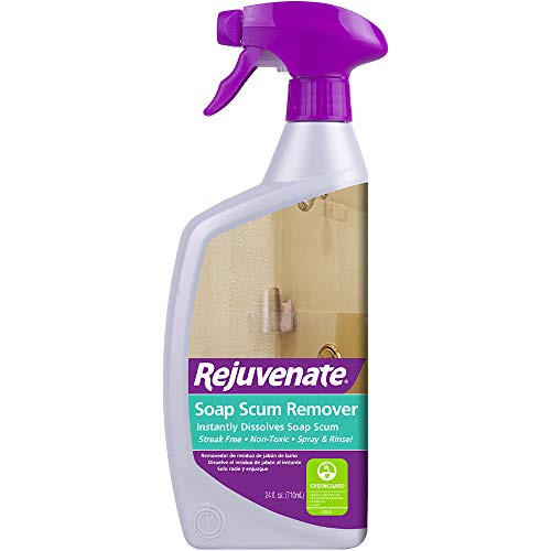 Rejuvenate Scrub Free Soap Scum Remover Non-Toxic Non-Abrasive Cleaning Formula - Spray and Rinse for Streak Free Finish on Glass, Ceramic Tile, Chrome, Plastic and More  24 Ounce