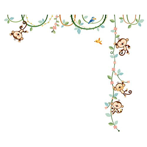 DECOWALL DW-1607N Monkeys on The Vine Kids Wall Stickers Wall Decals Peel and Stick Removable Wall Stickers for Kids Nursery Bedroom Living Room