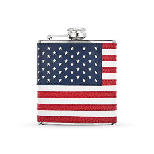 American Flag Flask in Stainless Steel and Faux Leather by Foster and Rye