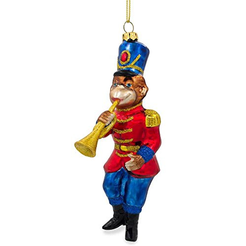 BestPysanky Monkey Nutcracker with Trumpet Blown Glass Christmas Ornament 6 Inches