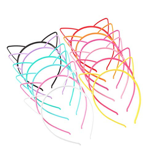 Unomor 24PCS Plastic Cat Ears Headband for Cat Birthday Party Supplies and Daily Decorations, 12 Colors