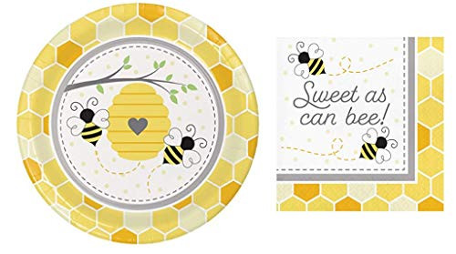 Bumblebee Baby Dinner Plates (16) and Sweet as Can Bee Luncheon Napkin (16) Bundle