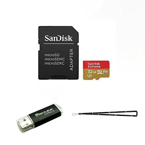 32GB Sandisk Micro SDXC Extreme 4K MicroSD Flash Memory Card Class 10 for DJI Mavic Pro, Spark, Phantom 4, Phantom 3 Quadcopter 4K UHD Video Camera Drone with SD/TF USB Reader & Wisla Trust TM Lanyard