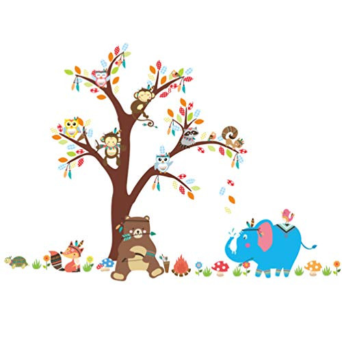 ElecMotive Forest Animal Elephant Monkey Owls Bear Tortoise Koala Tree Nursery Wall Stickers Wall Murals DIY Posters Vinyl Removable Art Wall Decals for Kids Girls Room Decoration (Bear Under Tree)