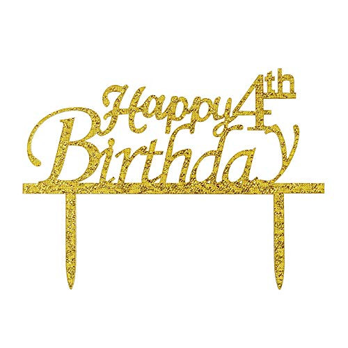 Happy 4th Birthday Cake Topper, 4th Birthday Cake Topper, Baby's 4th Birthday Party Decorations-Gold