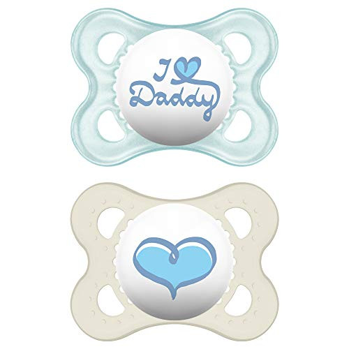 MAM Pacifiers, Baby Pacifier 0-6 Months, Best Pacifier for Breastfed Babies, I Love Daddy Design Collection, Boy, 2-Count