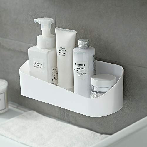 SUNFICON Adhesive Shower Caddy Basket Bathroom Shelf Organizer Wall Mounted Spices Storage Rack No Drilling Shower Shelf Bath Essentials Makeups Shampoo Holder with Traceless Clear Adhesive