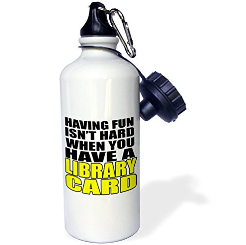 3dRose Fun isnt Hard When You Have a Library Card, Yellow-Sports Water Bottle, 21oz (wb_202895_1), 21 oz, Multicolor
