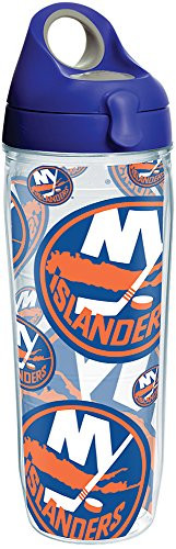 Tervis 1266016 NHL New York Islanders All Over Tumbler with Wrap and Blue with Gray Lid 24oz Water Bottle, Clear