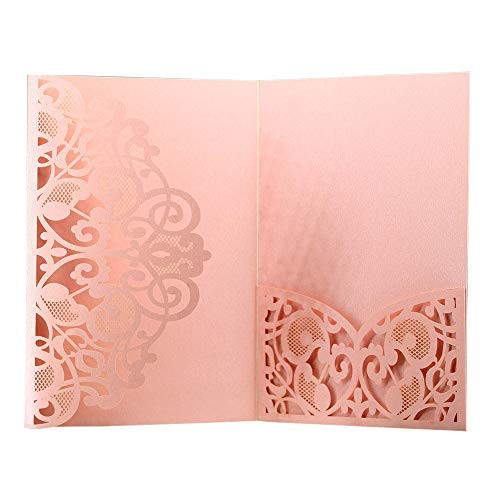 Wedding Invitation Cards,10pcs Laser Cut Floral Design Invites Pocket for Bridal Showers, Engagement Parties, Includes Covers, Blank Inserts (Pink)