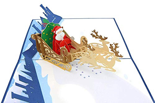PopLife Santa, Sleigh and Reindeer Christmas Pop Up Card, 3D Holiday Card, Merry Christmas Card