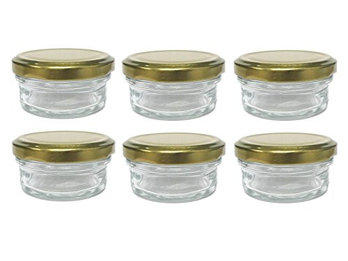 Nakpunar 6 pcs, 2 oz Mason Glass Jars with Gold Lids