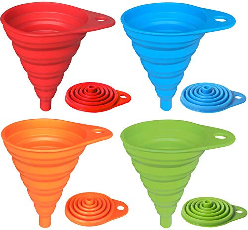 Hibery 4 Pack Silicone Collapsible Funnel, Flexible/Foldable/Kitchen Funnel for Liquid Transfer 100% Food Grade Silicone FDA Approved Silicone Small Funnel