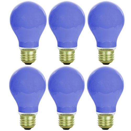 Sunlite 60A/B/6PK Incandescent Blue A19 60W Light Bulbs, Medium (E26) Base, 6 Pack, 60 Watts,