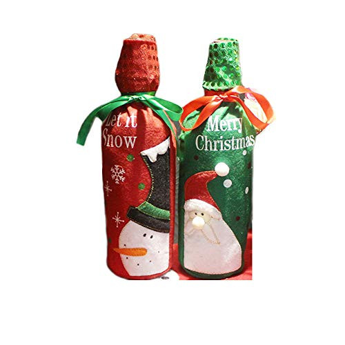 One Pair Snowman and Santa Claus Wine Bottle Cover Bag for Table Decorations Gift Bag Christmas Wine Bottle Bag Christmas Hostess Decoration Wine Bottle Cover Christmas Gift (Xmas-Bottle Cover)