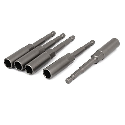 uxcell 102mm Length 7mm Hex Shank 10mm Hexagonal Deep Socket Nut Driver Bit Gray 5pcs