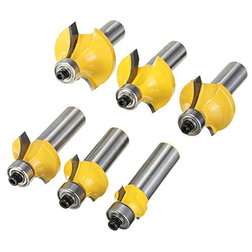 6 Pcs 1/2 Inch Shank Roundover Router Bit Set Corner Rounding Bit Edge Forming Roundover Beading Router Bit Set