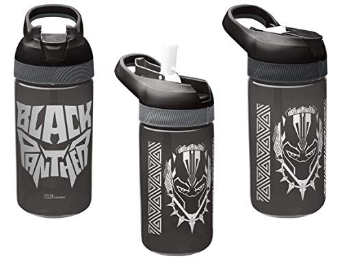 Zak Designs [3-Pack Marvel's Black Panther 16oz Pacific Sipper Water Bottle, BPA-Free