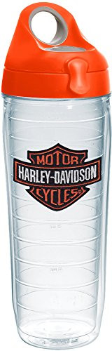Tervis 1231540 Harley Davidson - Bar & Shield Insulated Tumbler with Emblem and Orange Lid, 24oz Water Bottle, Clear