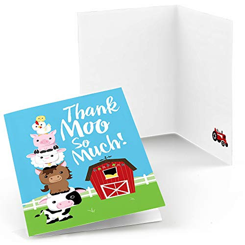 Big Dot of Happiness Farm Animals - Baby Shower or Birthday Party Thank You Cards (8 Count)