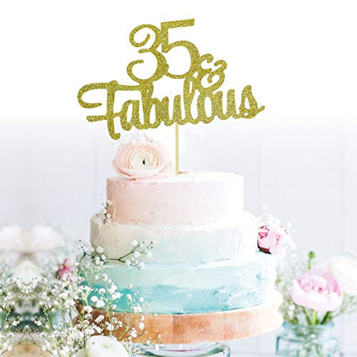 GrantParty Glitter Gold 35&Fabulous Anniversary Cake Topper We Still Do 35th Vow Renewal Wedding Anniversary Cake Topper(35 Gold)