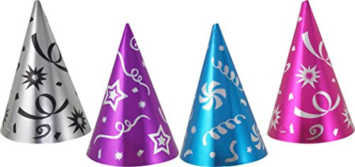 Todo D'Fiesta Birthday Party Cone Hats, Assorted Foil Colors, 20-Pack