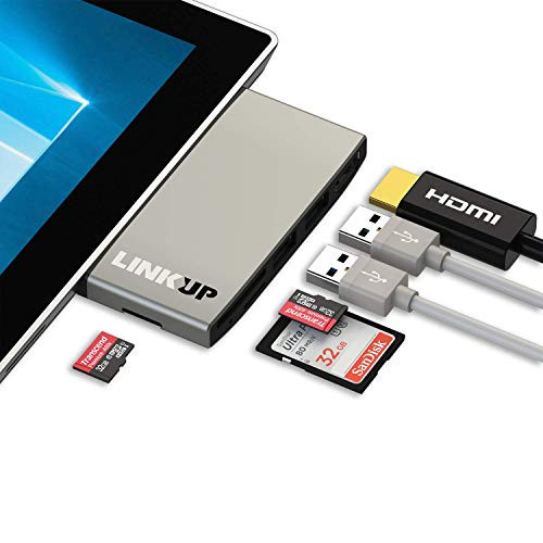 LINKUP Surface Pro 3 Compatible SD Card Micro Memory Reader Adapter Hub | 6-in-1 Docking Station | 4K HDMI 1x SD 2X MicroSD Card Slots, 2X USB-A 3.0 Ports | Designed for Microsoft Surface Pro 3
