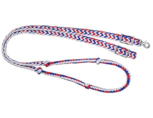 Tough-1 Knotted Cord Roping Rein Red/White/Blue
