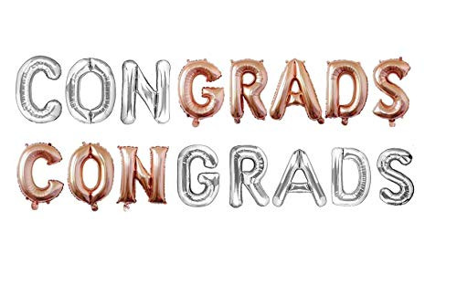 CONGRADS Balloons Banner Silver&Rose Gold 16 inch letter Balloons Foil Mylar Balloons Set for Graduation Party Decorations Supplies,Graduate Balloons,Retirement, Congrats Grad Party Supplies (Silver&Rose Gold)