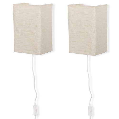 Rice Paper Wall Mount Lamp Sconce with Toggle Switch Chandelier Light Bulbs Included Cream Set of 2