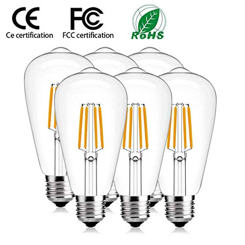 Dimmable Vintage LED Edison Bulbs 6W LED Filament Light Bulb 60watt Equivalent 2700K E26 Medium Base 6PACK