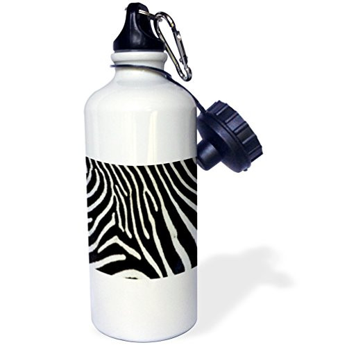 3dRose wb_20344_1"Black and White Zebra Animal Print" Sports Water Bottle, 21 oz, White